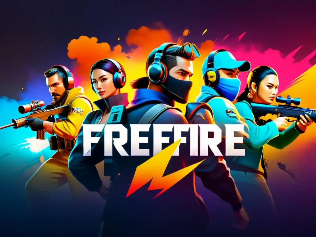 Equipo de jugadores de FreeFire en posiciones clave para triunfar, mostrando estrategia y coordinación