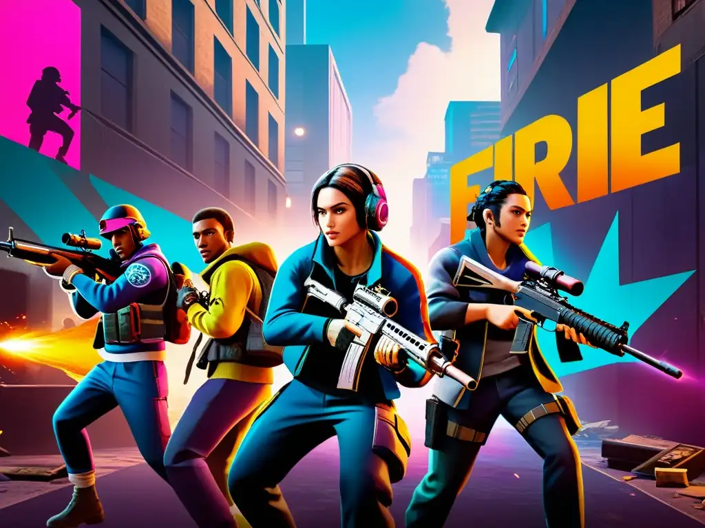 Un equipo de jugadores de Free Fire aplica tácticas adaptativas en un entorno urbano denso, mostrando coordinación y enfoque intenso