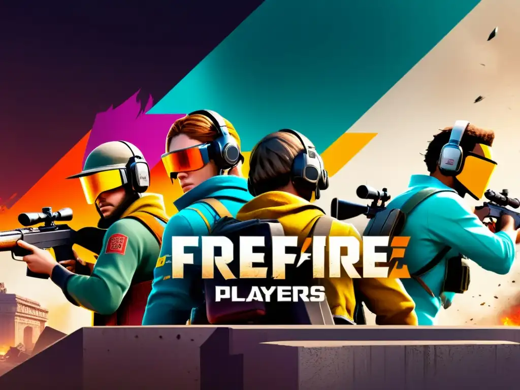 Un equipo de jugadores de Free Fire ajustando tácticas en tiempo real detrás de una pared derrumbada, enfrentando una intensa batalla