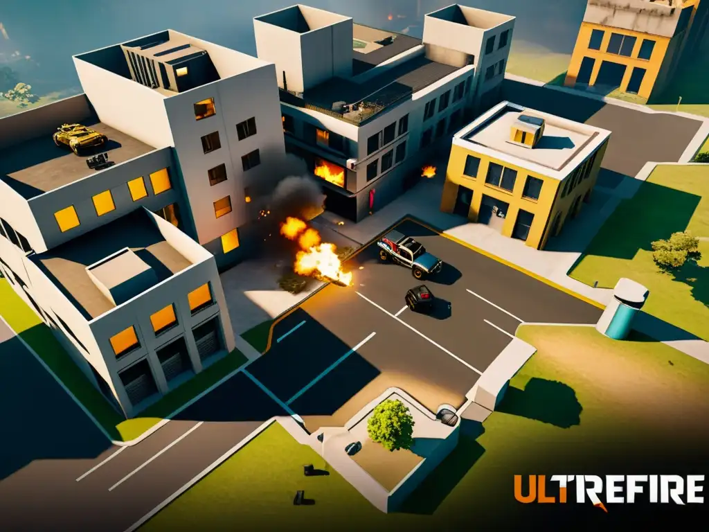 Equipo en acción, movimientos estratégicos en el mapa urbano de FreeFire