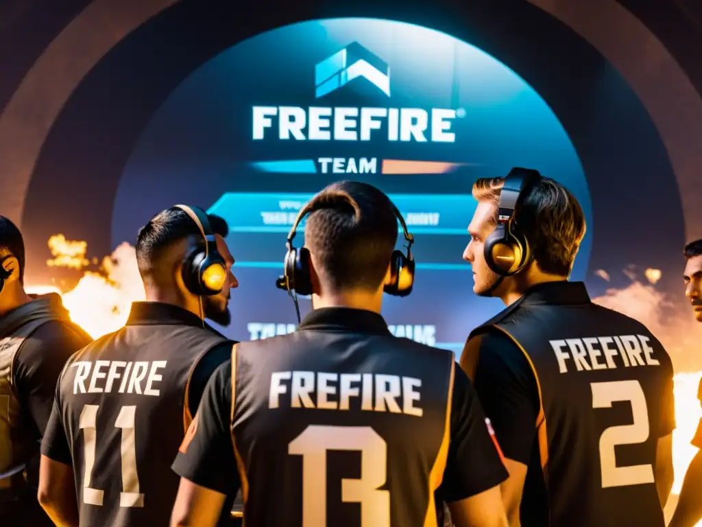 Equipo de FreeFire reorganizándose tras revés, concentrados en estrategia y determinación