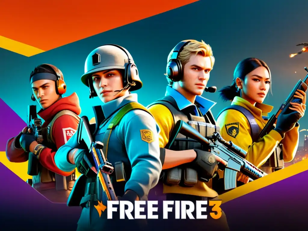 Equipo de Free Fire en tácticas de equipo para dominar, estratégicamente posicionados y listos para la acción en el intenso campo de batalla del juego