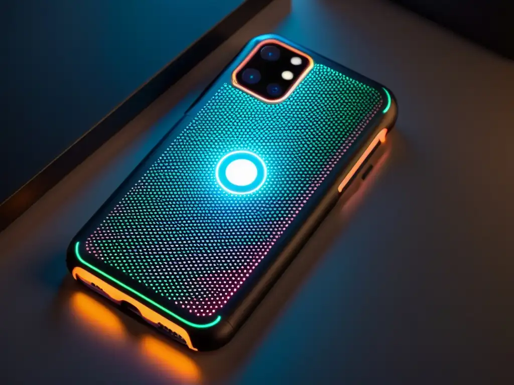 Estuche de teléfono negro mate con LED futuristas, protector de pantalla cristalino