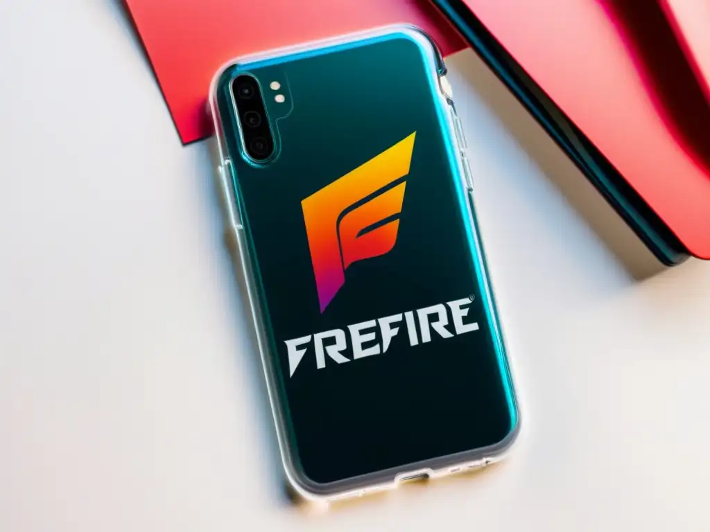 Una funda de móvil moderna con el logo de FreeFire en un diseño futurista, ideal para la seguridad y estilo de los gamers