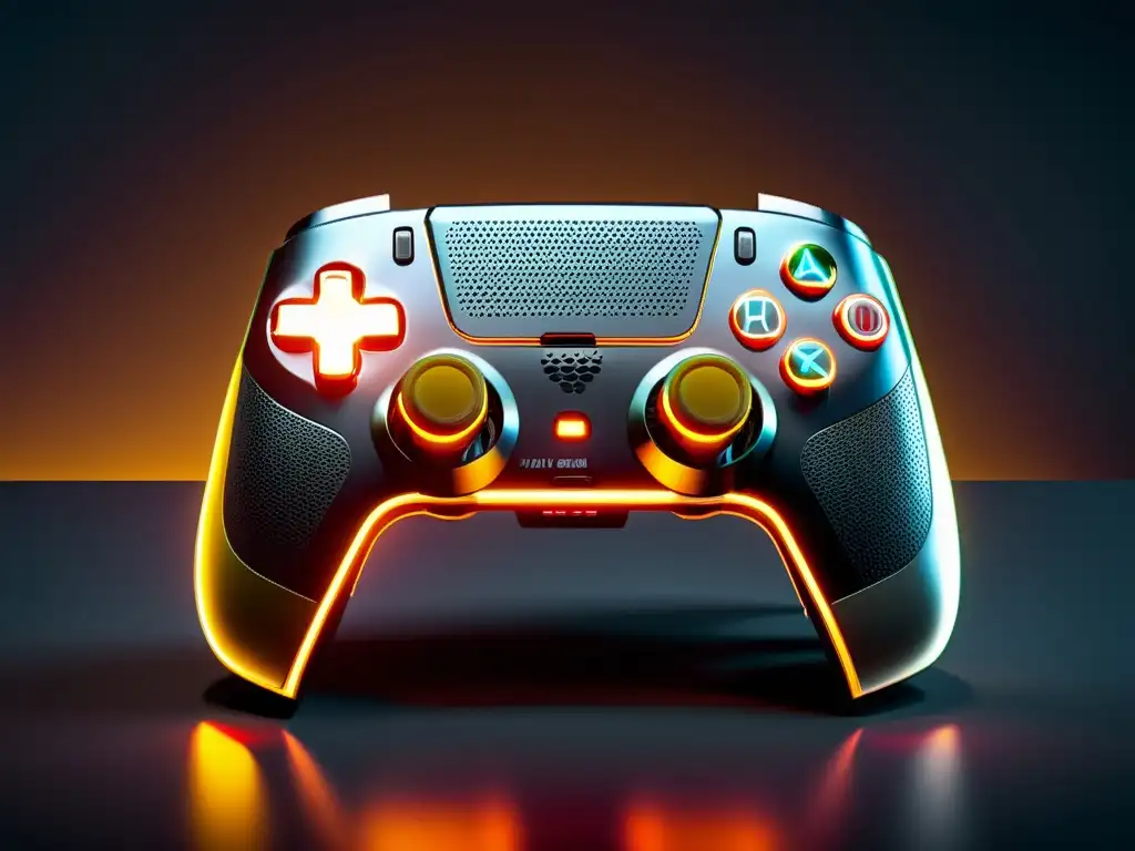 Gamepad compatible Free Fire: Imagen detallada de un moderno gamepad con diseño ergonómico, botones detallados y luces LED futuristas