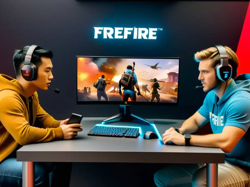 Un grupo diverso disfruta de FreeFire en diferentes dispositivos, mostrando su adaptabilidad y gráficos impresionantes