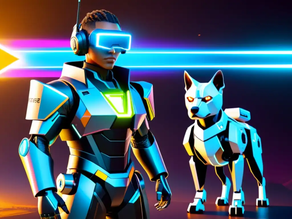 Imagen detallada de personaje de Free Fire con mascota robótica futurista en una ciudad futurista