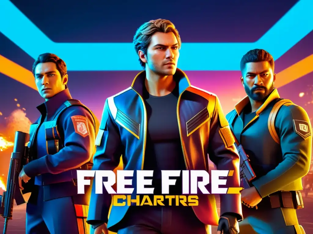 Imagen futurista de personajes de Free Fire preparándose para eventos de descuento, con efectos visuales hightech y ambiente emocionante