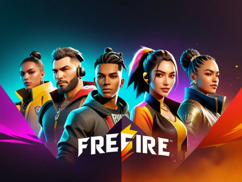 Imagen 8k de jugadores de FreeFire de todo el mundo, unidos en un espacio virtual, demostrando el desarrollo comunitario en FreeFire