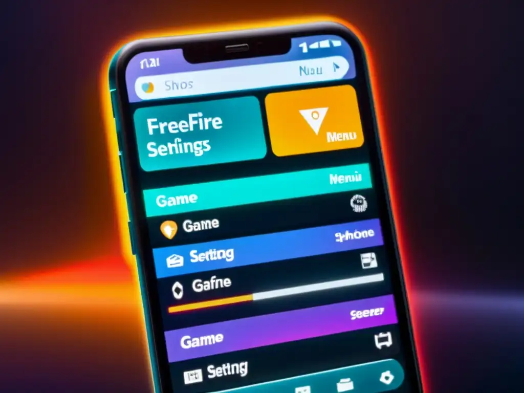 Imagen de alta resolución de la pantalla de un smartphone que muestra el menú de ajustes del juego FreeFire