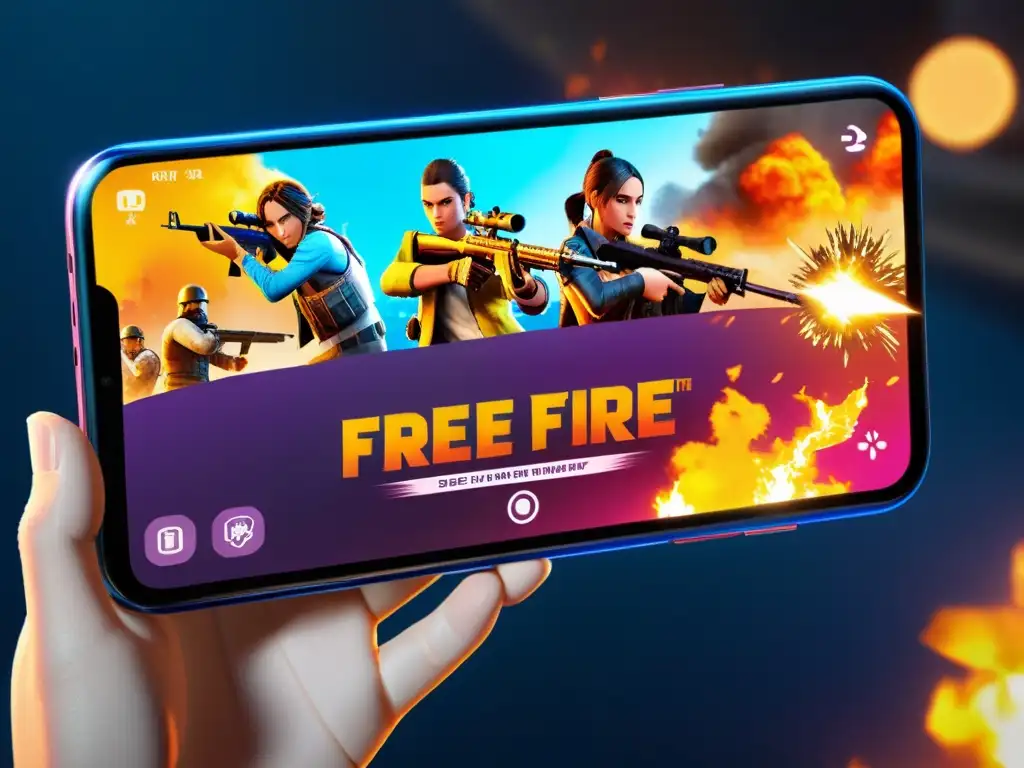 Imagen de smartphone mostrando la vibrante interfaz del juego Free Fire