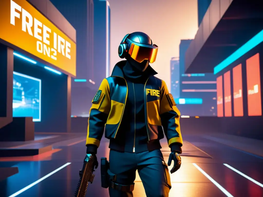 Imagen de Técnicas de IA para Evasión en Free Fire: personaje futurista evadiendo en entorno urbano de alta tecnología