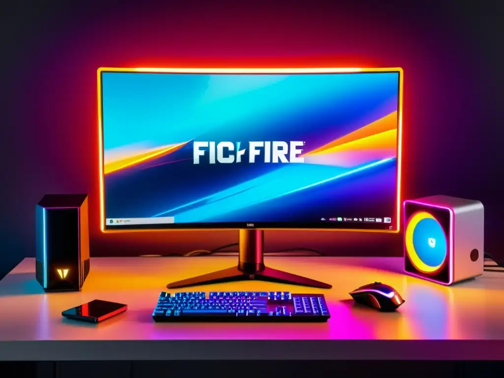 Una impresionante configuración de juegos con PC y portátil de alto rendimiento, ideal para jugar Free Fire en ambos dispositivos