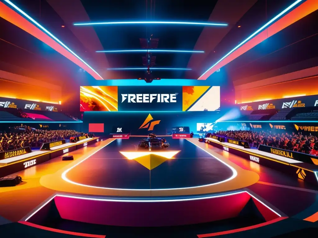 Una intensa batalla en una arena de torneo de FreeFire