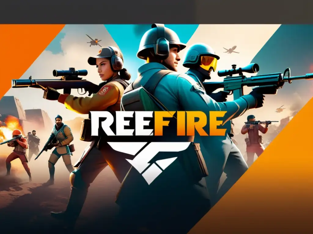 'Intensa batalla en FreeFire, destacando formaciones de equipo y coordinación táctica en combate