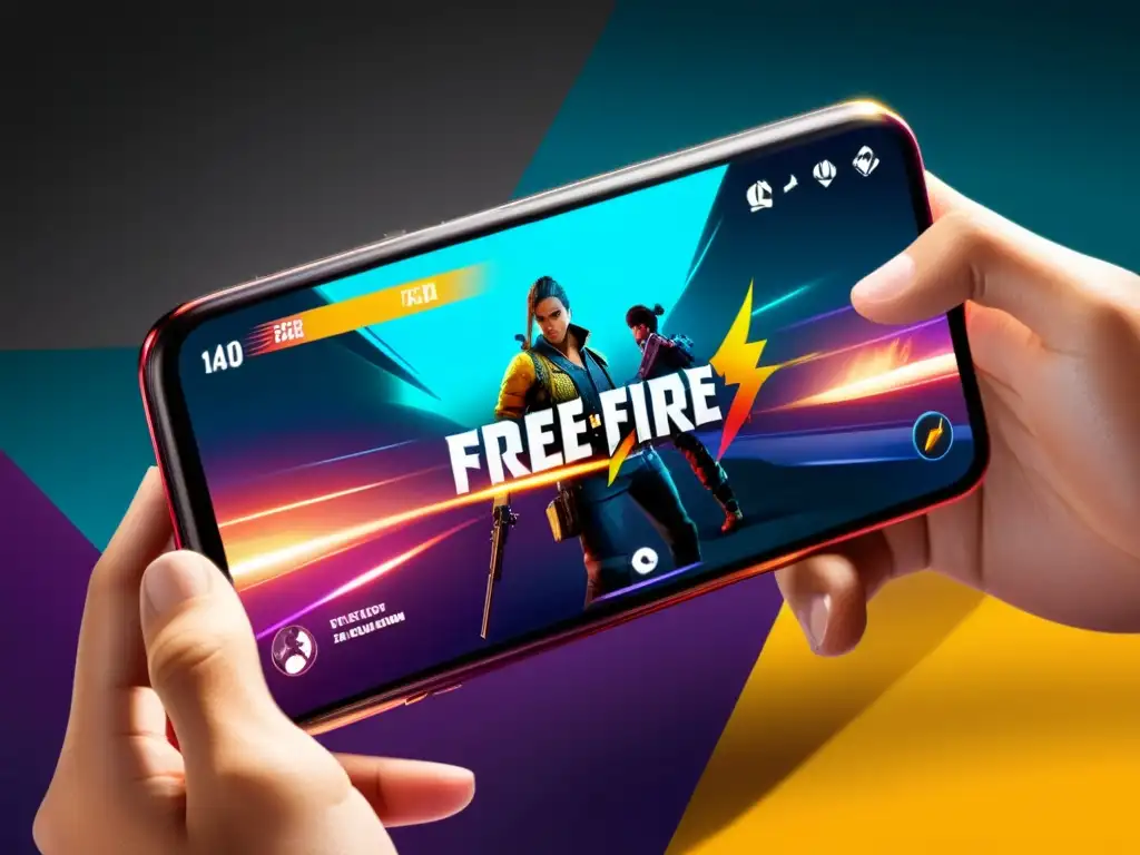 Intensa batalla en pantalla de smartphone con las mejores configuraciones de control para Free Fire