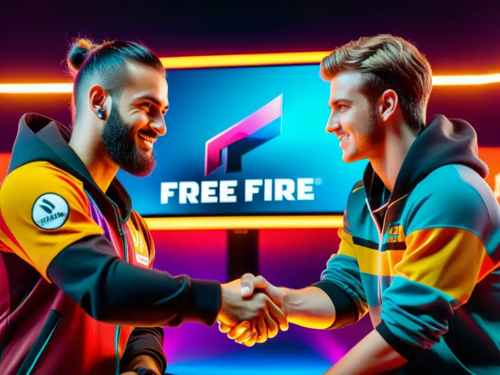 Intensa colaboración en Free Fire: jugadores profesionales firman acuerdo, reflejando determinación en sus ojos