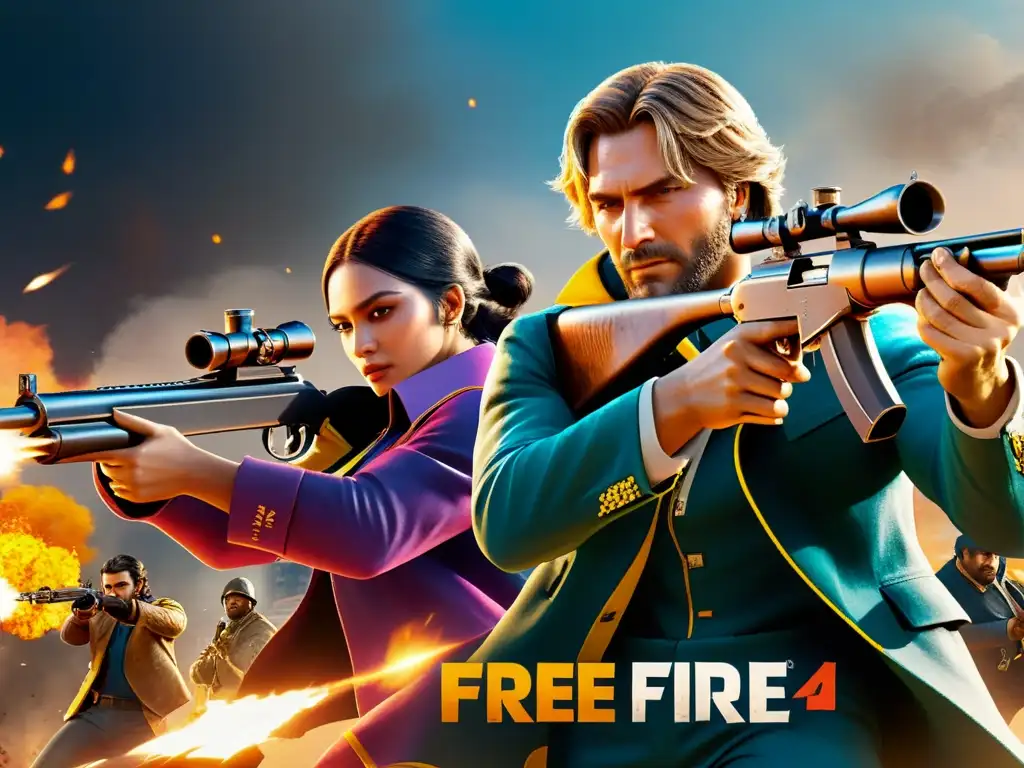 Un intenso enfrentamiento en Free Fire, con un equipo administrando estratégicamente su loot en un juego de altas apuestas