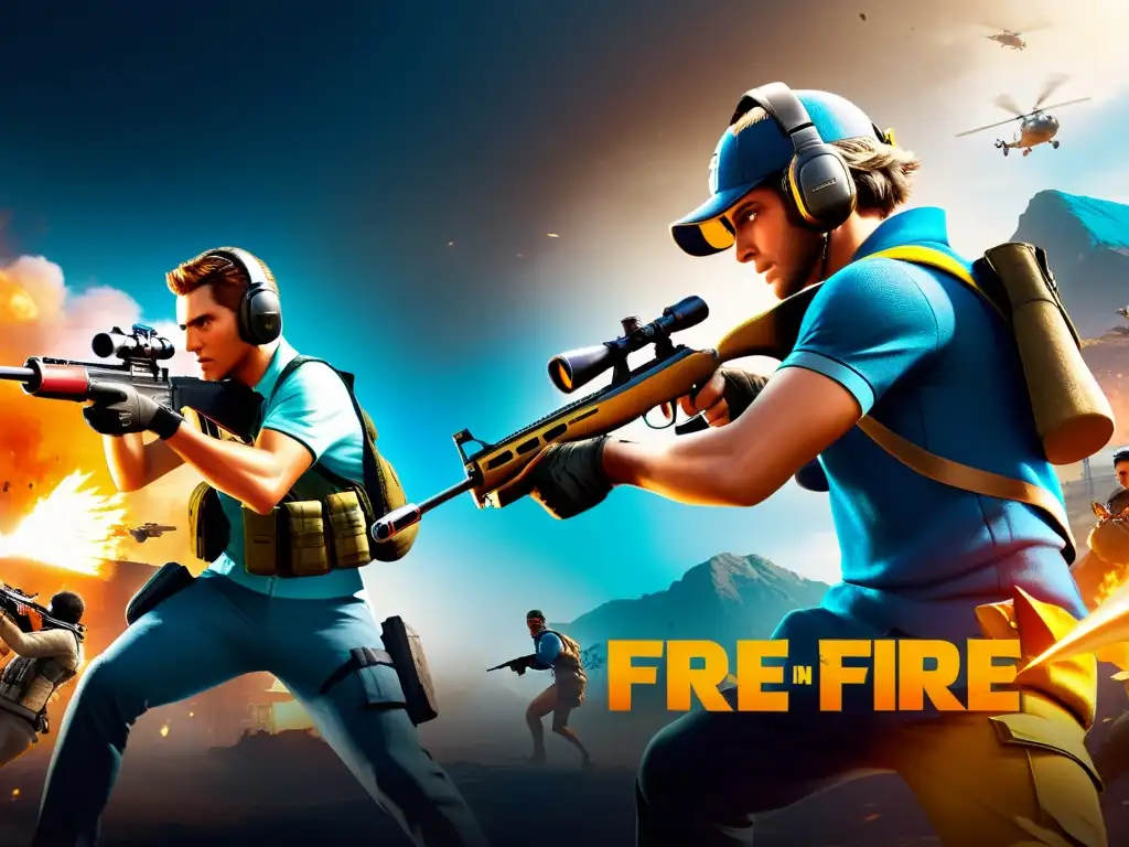 Intenso enfrentamiento en Free Fire entre dos jugadores, con tácticas precisas y expresiones de determinación