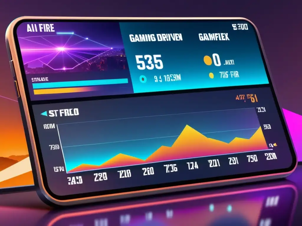 Un interface futurista de IA analiza datos de juego de Free Fire con gráficos, estadísticas y predicciones estratégicas