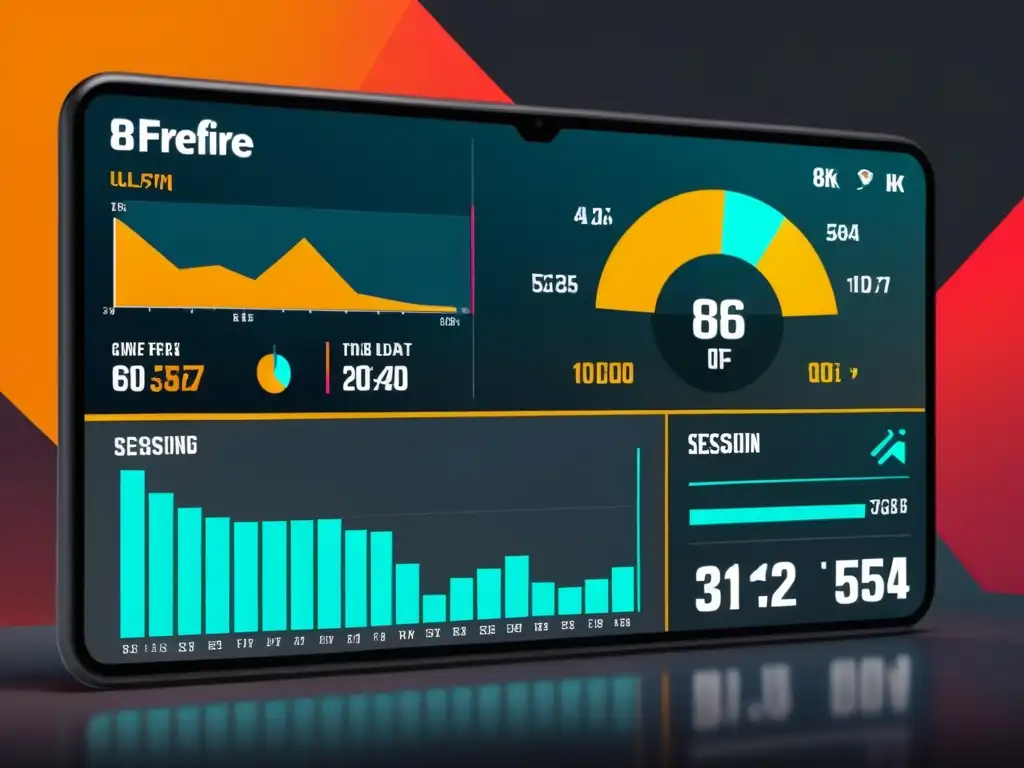 Interfaz de datos detallada en 8k de la sesión de juego de FreeFire, mejorando experiencia juego con estadísticas y gráficos vibrantes