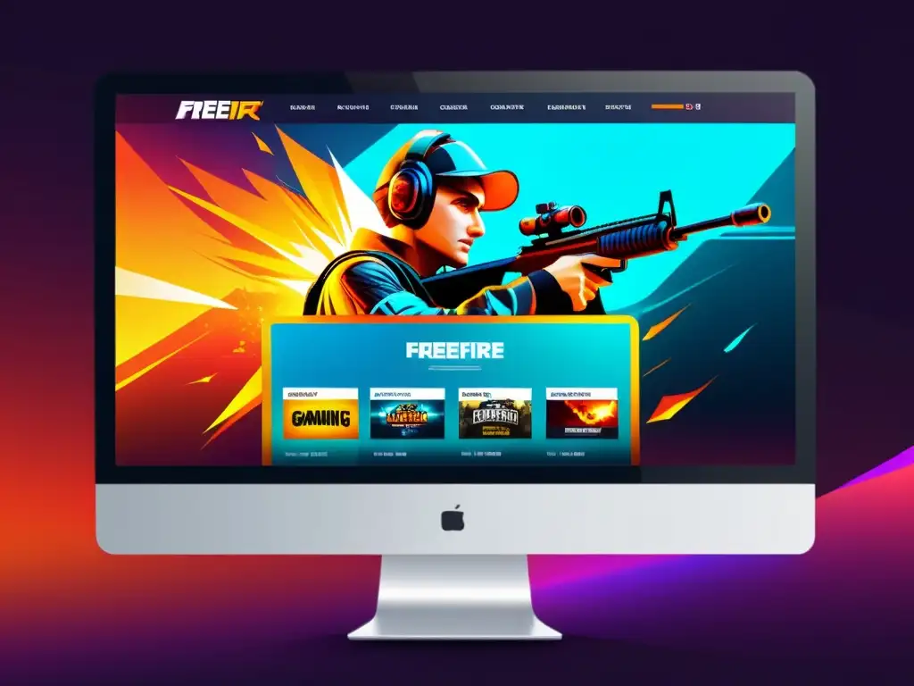 Interfaz de sitio web para juegos futurista y atractiva, optimizada para FreeFireMania