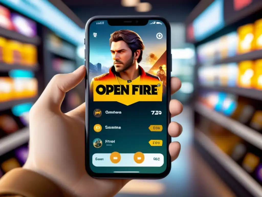 Jugador concentrado en la tienda de Free Fire, mostrando la psicología detrás compras Free Fire