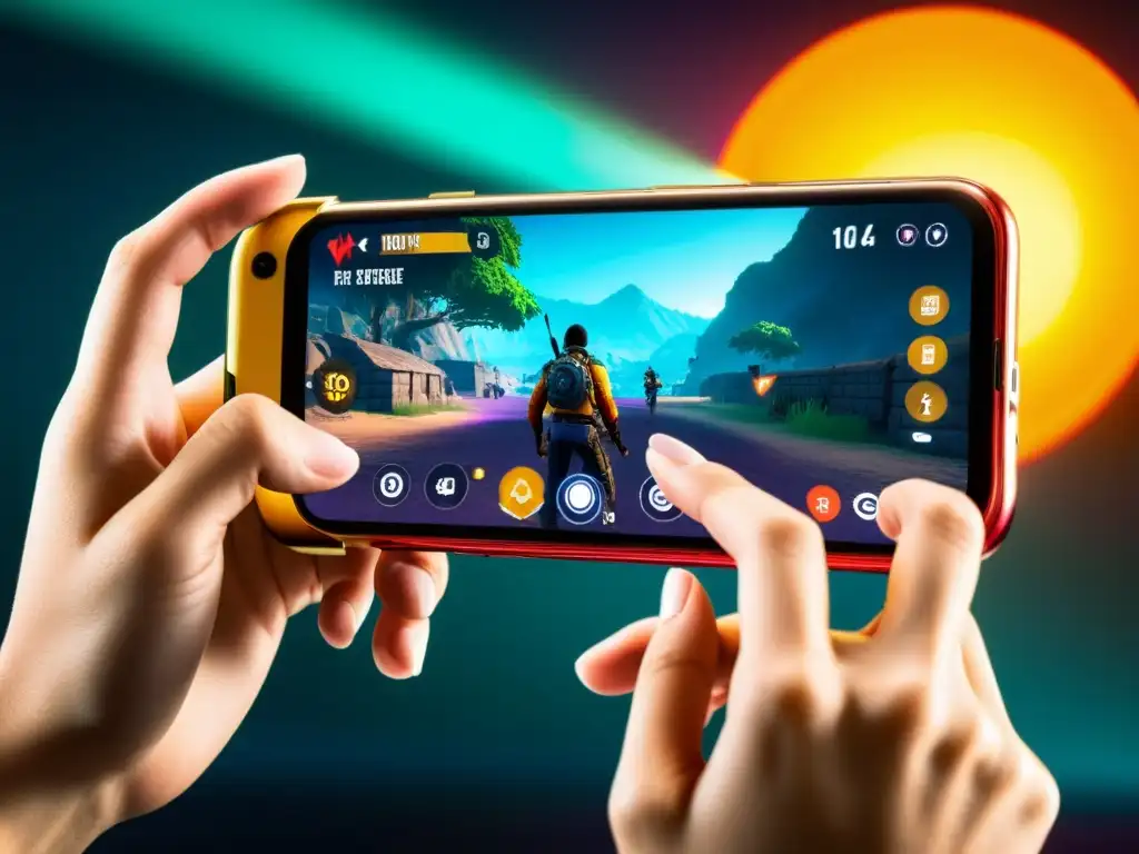 Un jugador ajusta la configuración de controles en FreeFire en su smartphone con determinación, resaltando la precisión requerida