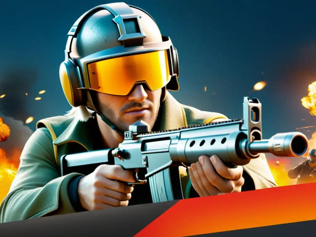 Jugador equilibrado en Free Fire: estrategia y armamento en intensa batalla