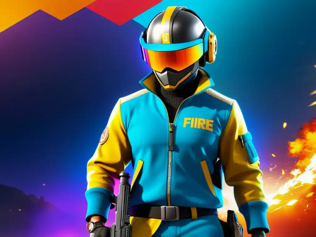 Un jugador de Free Fire destaca con equipamiento exótico en una pose dinámica, mostrando la emoción y la exclusividad del juego