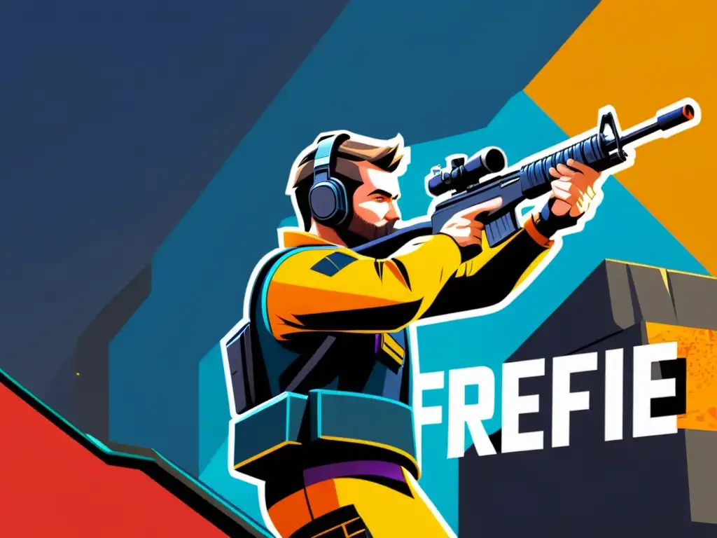 Jugador de FreeFire construyendo estrategias defensa y construcción en un entorno vibrante y detallado