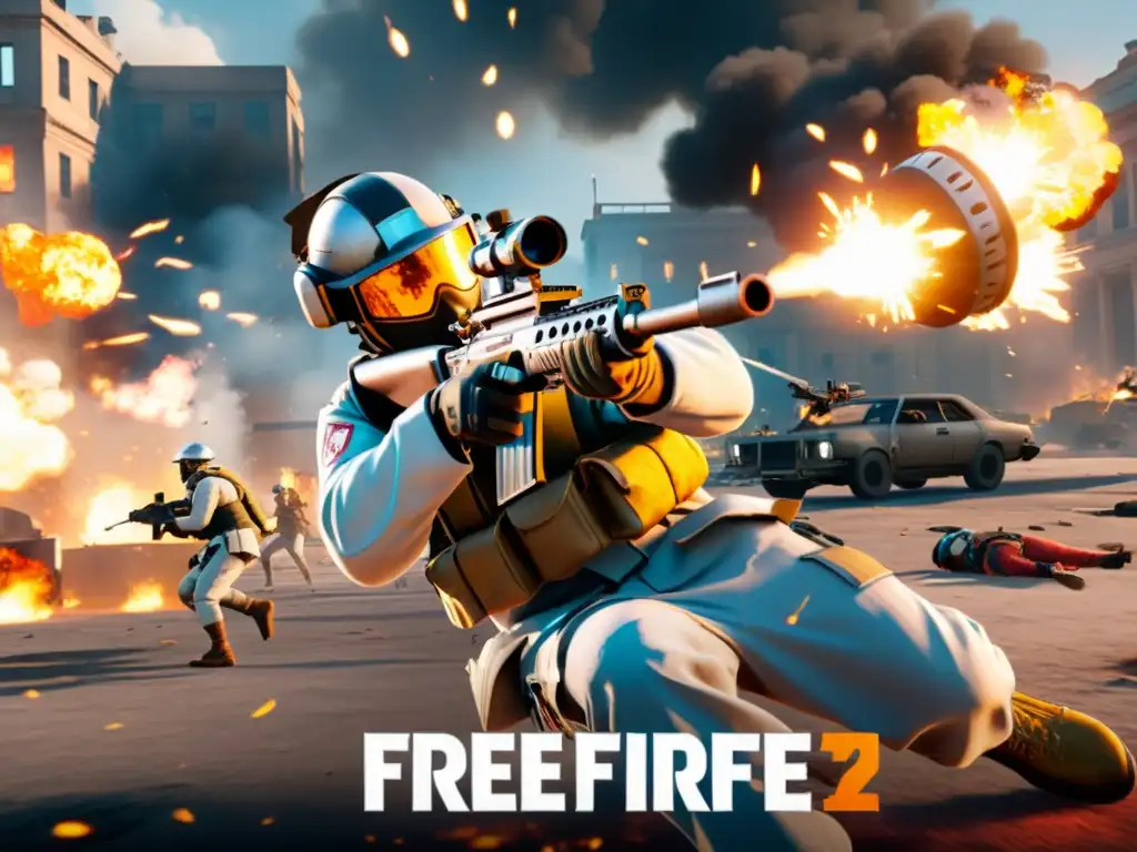 Un jugador de Free Fire usa estrategias de uso de equipamiento médico para curarse durante un intenso tiroteo