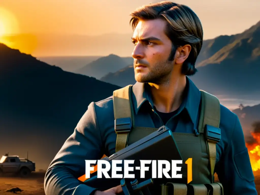 Un jugador de Free Fire revisa su inventario al atardecer, mostrando determinación y estrategias de supervivencia en Free Fire