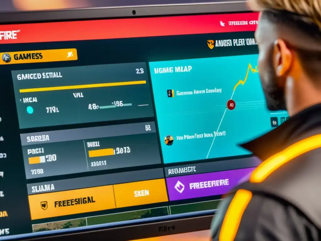 Jugador analizando juego en FreeFire, estrategias para mejorar con análisis detallado