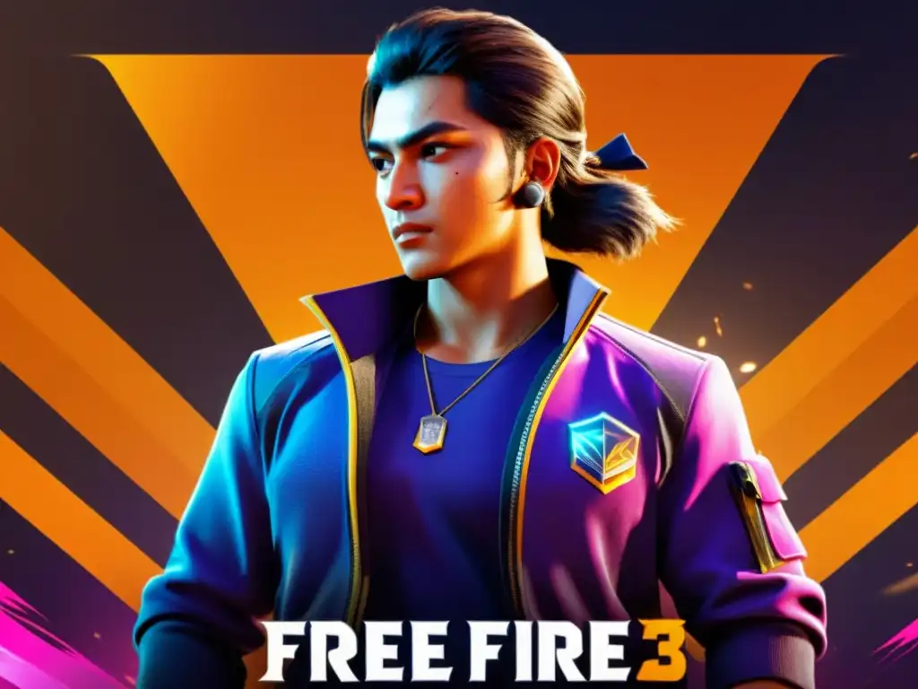 Un jugador en Free Fire sostiene las mejores armas de 2023, con determinación y enfoque, en un escenario futurista