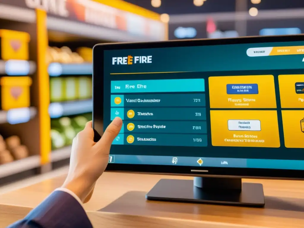 Un jugador de Free Fire analiza y selecciona cuidadosamente objetos en una tienda virtual, destacando las mejores estrategias de compra