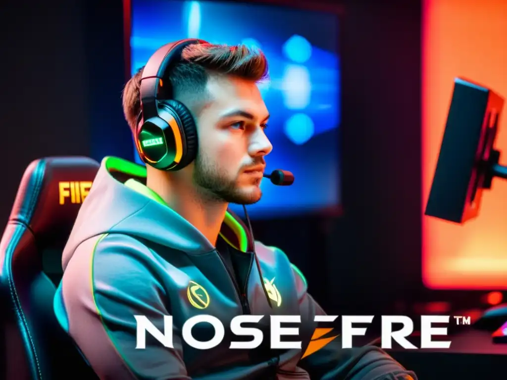 Jugador profesional de esports compitiendo en una partida de alto nivel de FreeFire