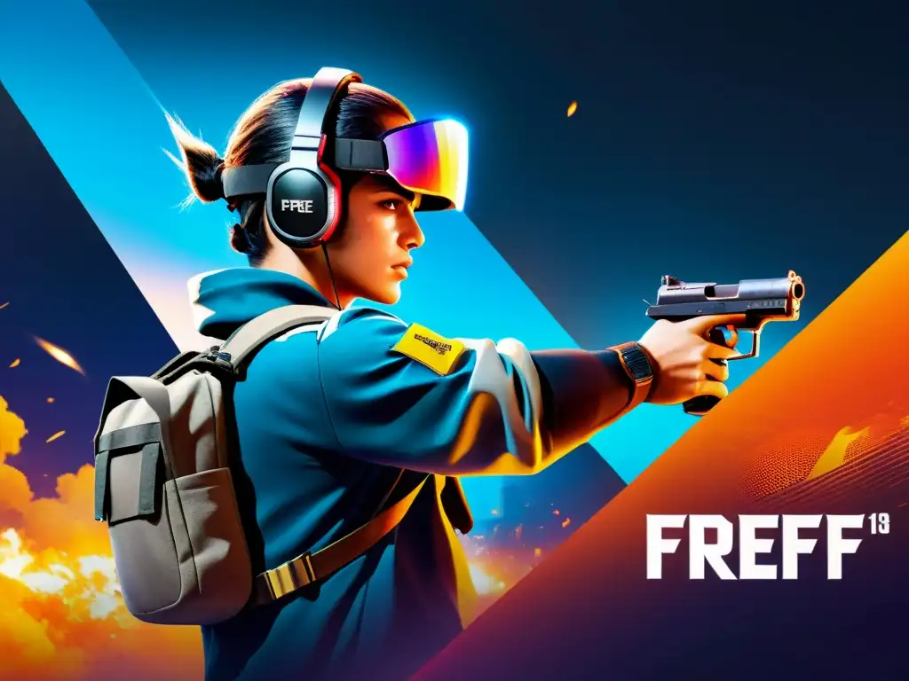 Un jugador profesional de Free Fire usa estrategias para aumentar su puntuación en un campo de batalla virtual futurista y dinámico