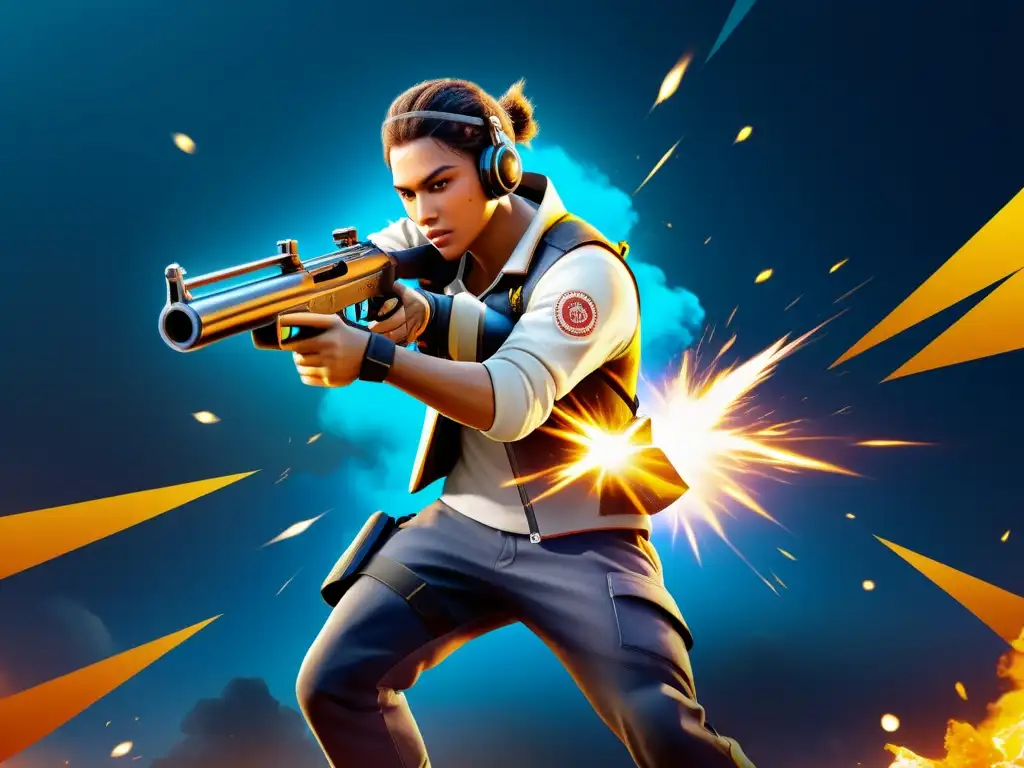 Un jugador profesional de Free Fire ejecutando técnicas avanzadas de movimiento y posicionamiento en un entorno de juego emocionante