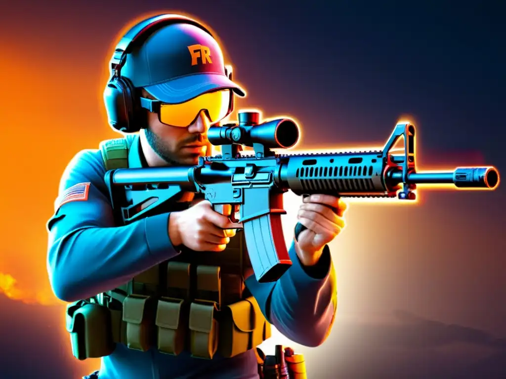 Un jugador en FreeFire sostiene un rifle M4A1 personalizado, con detalles intrincados