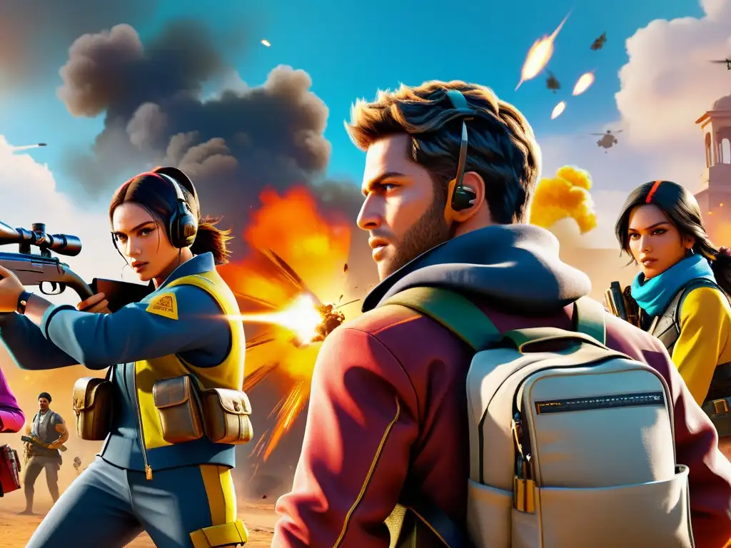 Jugadores de Free Fire en intensa batalla, demostrando trabajo en equipo y coordinación, resaltando las mejoras y actualizaciones del juego