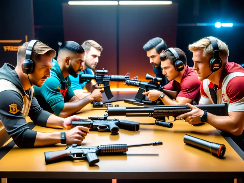 Jugadores de FreeFire seleccionando las mejores armas con estrategia y determinación antes de la partida