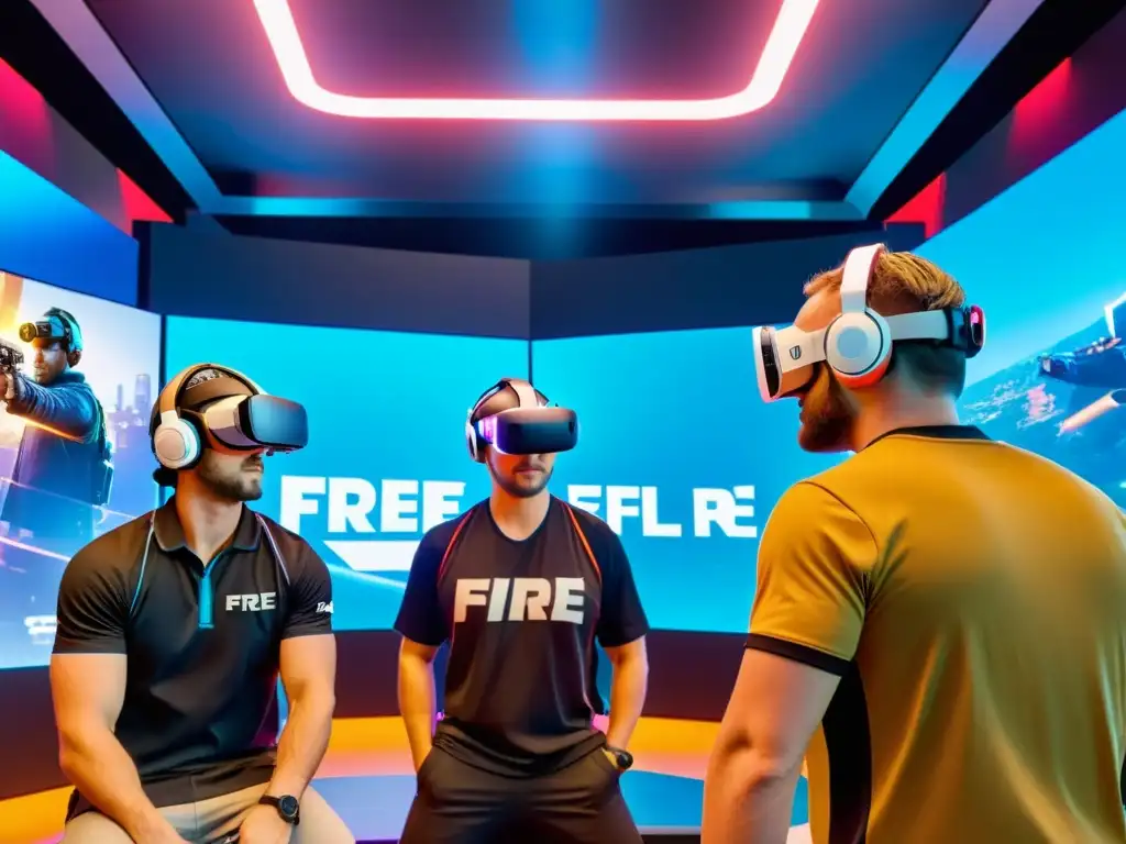 Jugadores de Free Fire experimentando la realidad aumentada en un entorno futurista con tecnologías emergentes