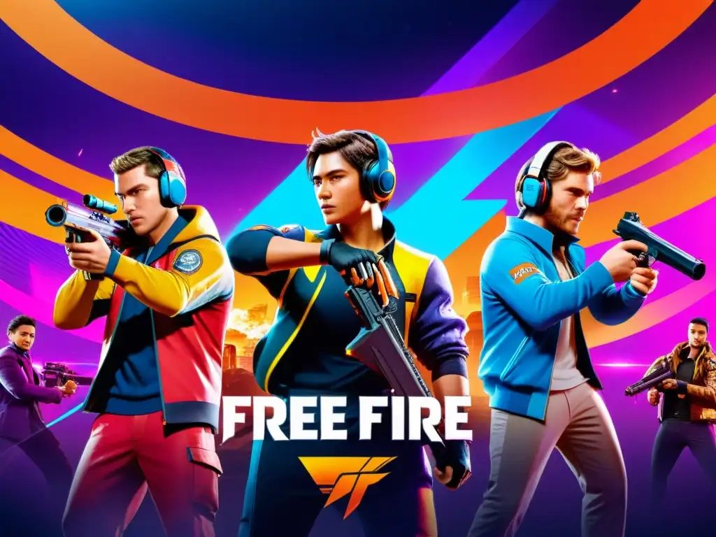 Jugadores compitiendo en un torneo de esports de Free Fire, mostrando estrategias y determinación en un emocionante evento en línea