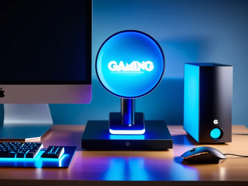 Una lámpara LED moderna y elegante ilumina un setup de gaming, creando un ambiente futurista para los mejores lámparas LED Free Fire