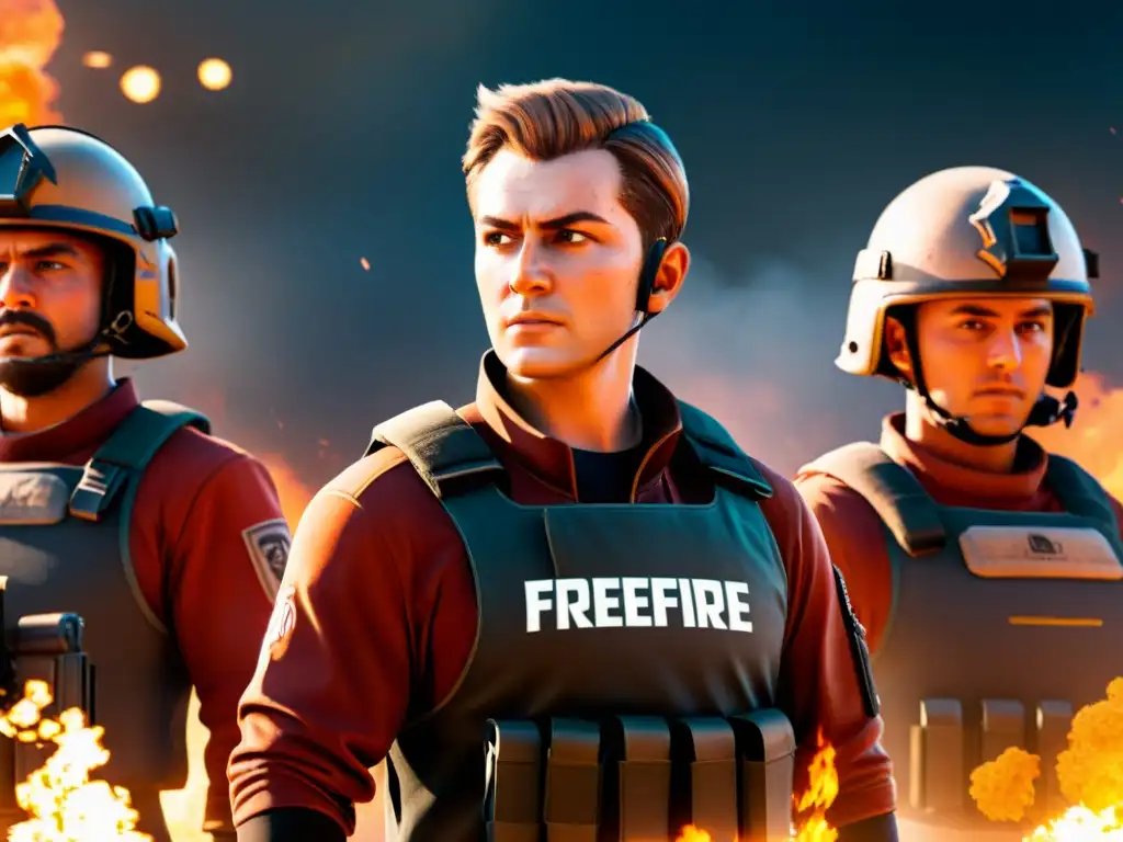 El líder del equipo de FreeFire da consejos estratégicos mientras el equipo se prepara para la batalla en un ambiente de alta tensión