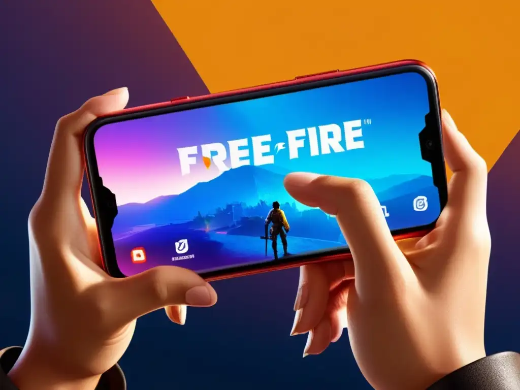 Manos hábiles juegan Free Fire en el mejor dispositivo para jugar, con pantalla vibrante y diseño moderno