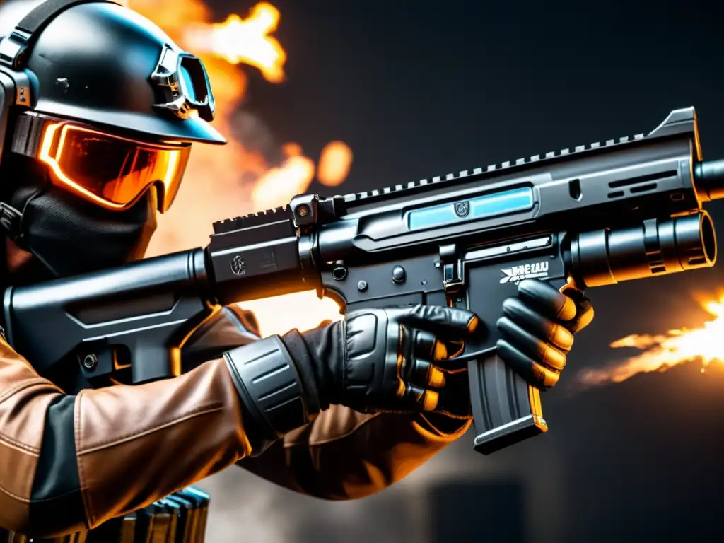 Manos de jugador con rifle de asalto humeante en FreeFire