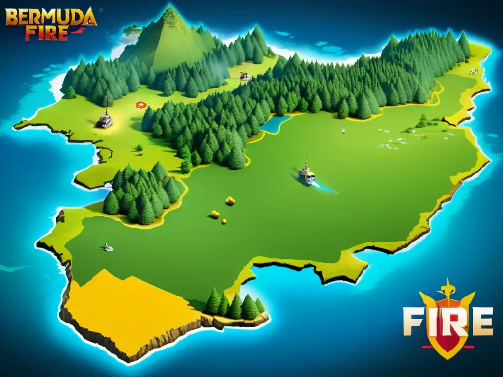 Mapa detallado de Bermuda en Free Fire, clave para estrategias de dominio en el juego