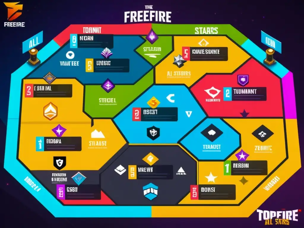 Mapa detallado del Torneo FreeFire All Stars con estrategias de posicionamiento clave